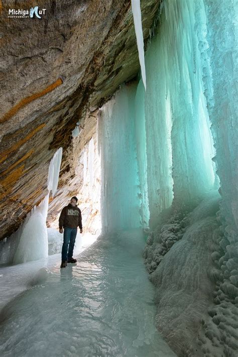 Winter In Michigan Grand Island Ice Cave And The Photographer Ice