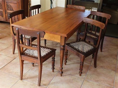Antique Yellow Wood Table With Stinkwood Chairs Dining Room Furniture