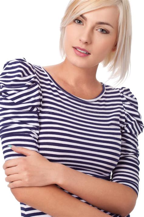 Blonde Woman Wearing Striped Dress Stock Image Image Of Looking Beauty 19139983
