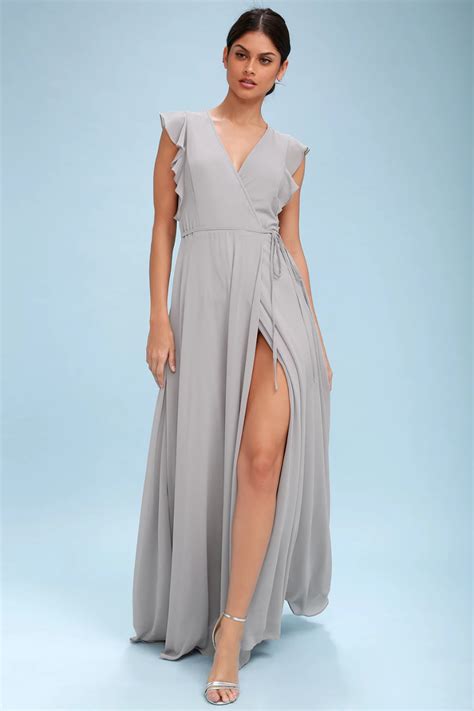 Crescendo Light Grey Wrap Maxi Dress In 2020 Grey Maxi Dress Maxi