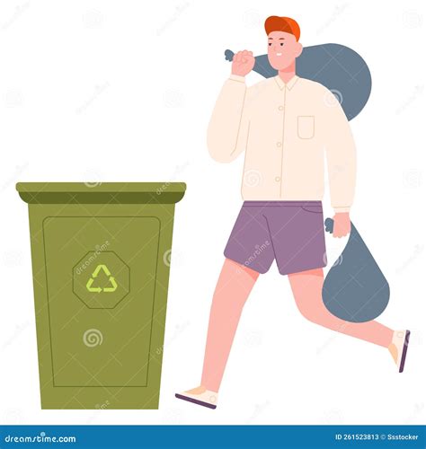 Young Man Throwing Trash Bags To Garbage Can Stock Vector