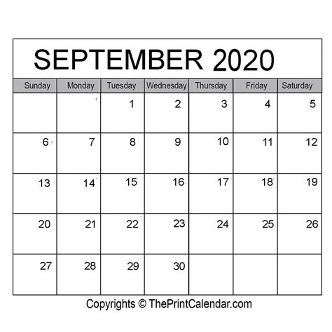 September 2020 Printable Calendar Template Pdf Word And Excel
