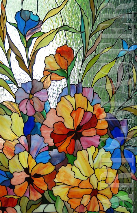 Витраж для двери Фиалки Stained Glass Flowers Stained Glass Quilt