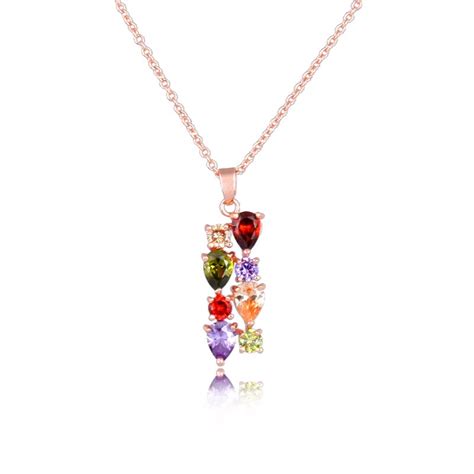 High Quality Rose Gold Color Necklaces Pendants With Multicolor AAA Cubic Zirconia Stone