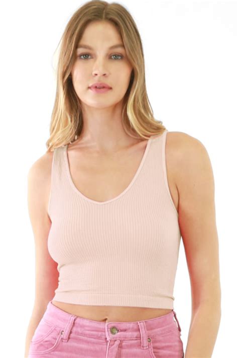 Reversible Ribbed Crop Top In Barely Nude Cotton Island Women S