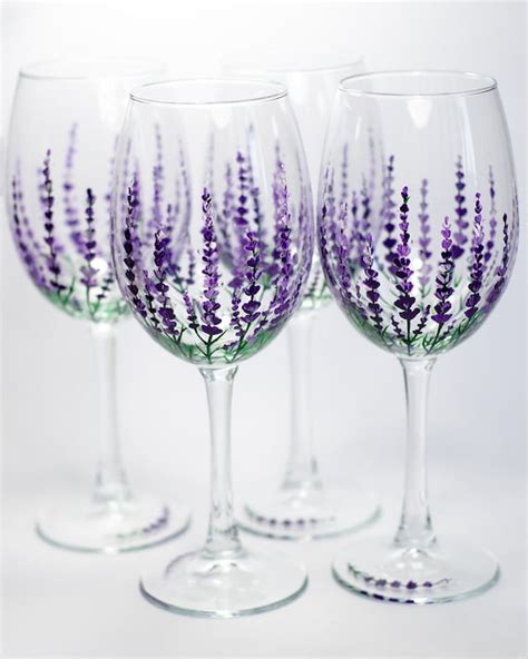 Wedding Glasses Set Of 4 Purple Wine Glasses Hand Painted Etsy
