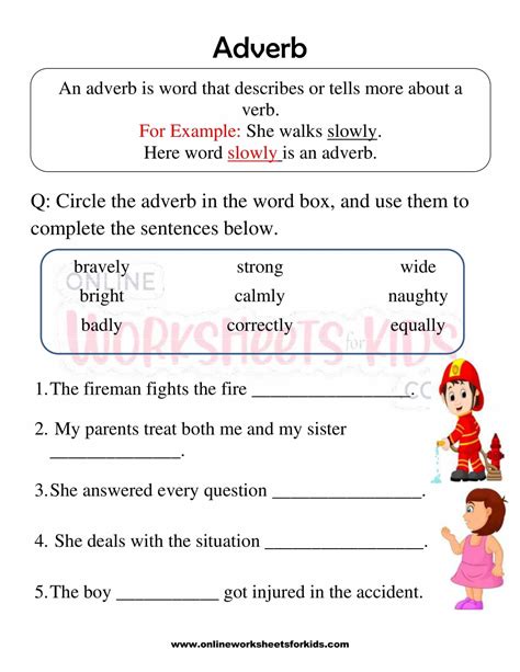 Adverb Worksheet For Grade 1 1