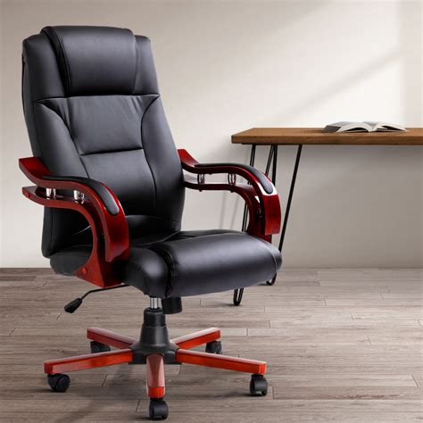 Artiss Executive Wooden Office Chair Wood Computer Chairs Leather Seat