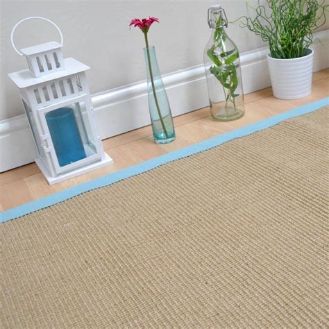 Sisal Hallway Runners In Linen With An Aqua Border Buy Online From The