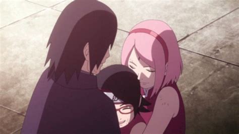 Boruto Sasuke Sarada And Sakura In The Center Of A Touching Scene In The Last Episode Anime