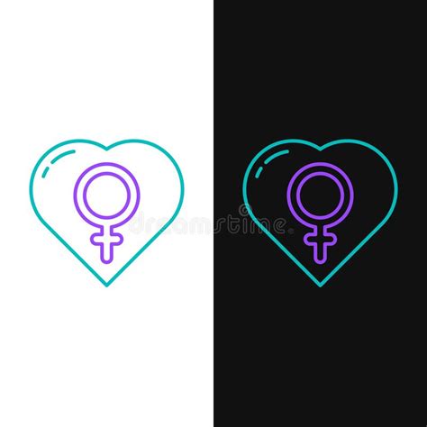 Line Female Gender In Heart Icon Isolated On White And Black Background Venus Symbol Stock
