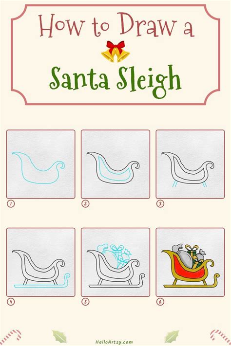 Step By Step Images Illustrating How To Draw A Santa Sleigh Drawing
