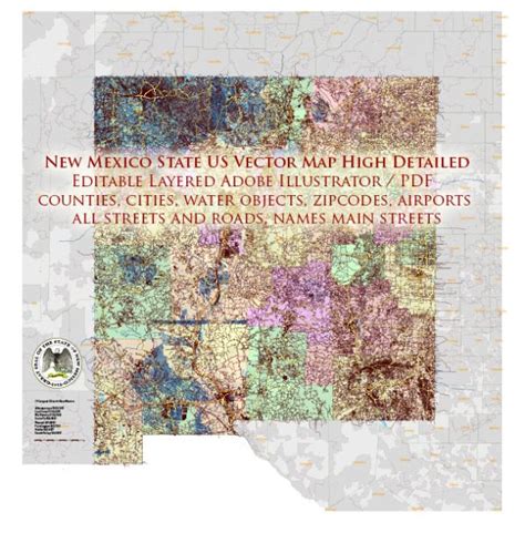 Santa Fe New Mexico Us Map Vector Exact City Plan High Detailed Street