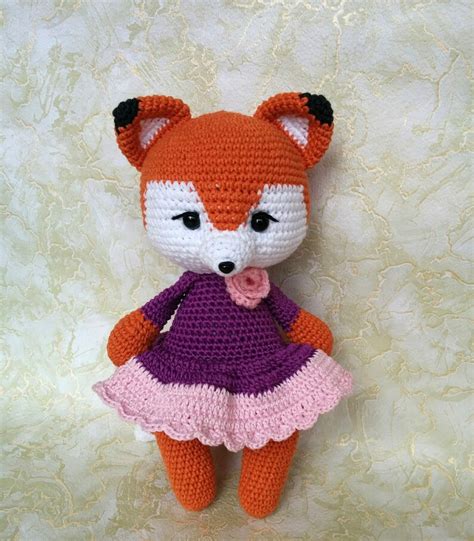 Crochet Fox Toy Pattern Arina Cute Fox Doll In Dress Etsy