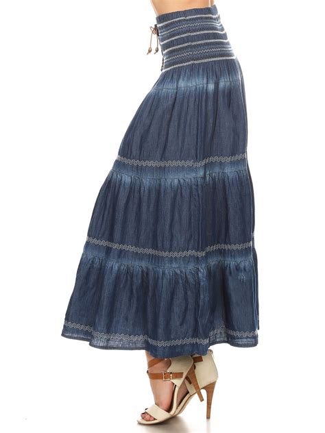 Fashion2love Fit And Flare Tiered Layers Denim Skirt Or Midi Dress