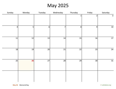 May 2025 Calendar With Bigger Boxes