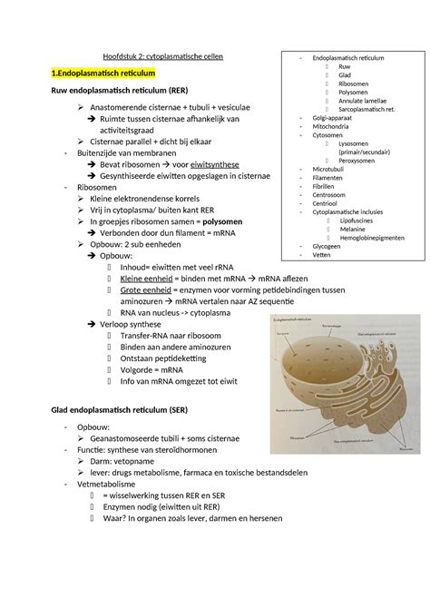 Cyto Hoofdstuk 2 Samenvatting Cytologie En Histologie Hoofdstuk 2