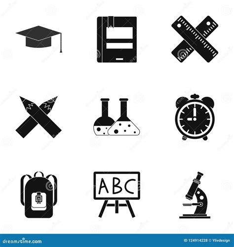 Schooling Icons Set Simple Style Stock Illustration Illustration Of