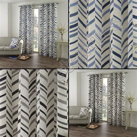 Free delivery and returns on ebay plus items for plus members. KATO CHEVRON STRIPED RING TOP LINED PAIR EYELET CURTAINS ...