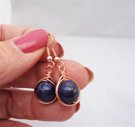 Lapis Lazuli Wire Wrapped Earrings Blue Herringbone Earrings Etsy Uk