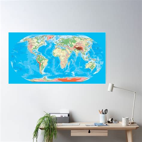 World Map Topographic Map Of The World With Names Of The Oceans Seas