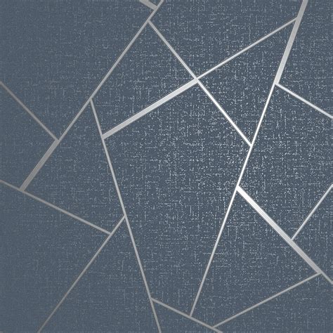Fine Decor Quartz Navy Blue And Silver Apex Geometric Wallpaper Fd42683