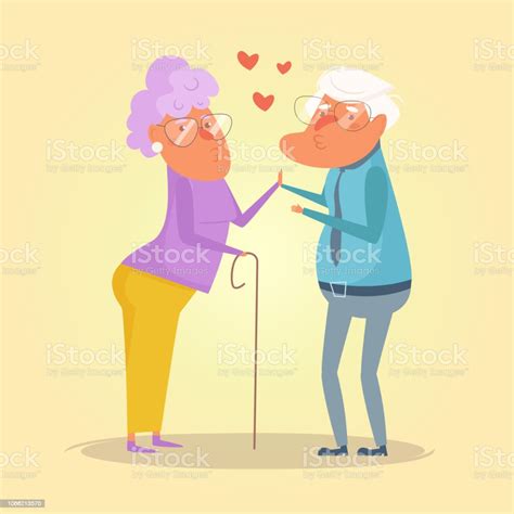 Old Couple Grandma And Grandpa Vector Cartoon Isolated Art Flat Stock