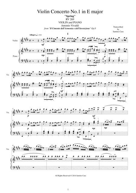 Vivaldi Concerto No 1 In E Major Op 8 Spring Rv 269 For Violin And