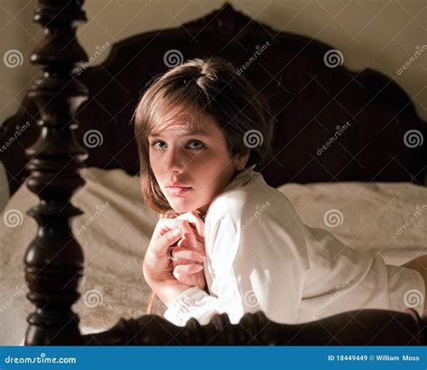 Beautiful Young Woman On Bed Stock Image Image Of Bedpost Bedroom