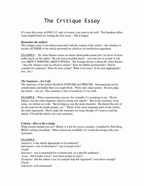 Art Institute Essay Example New 54 Critique Essay Critical Evaluation