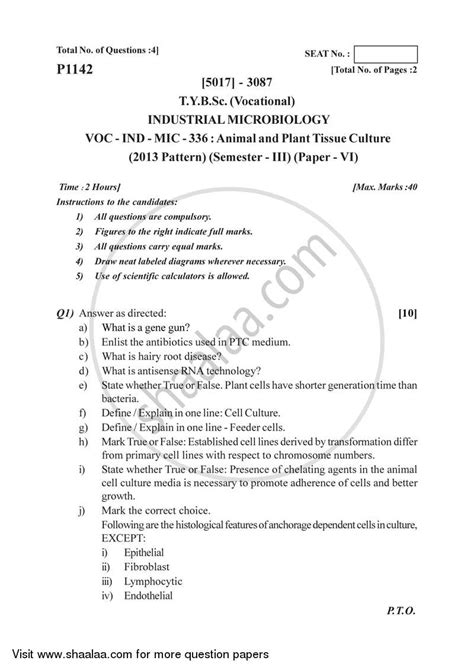 The test paper contains a booklet of questions and 5. Plant and Animal Tissue Culture 2016-2017 B.Sc ...
