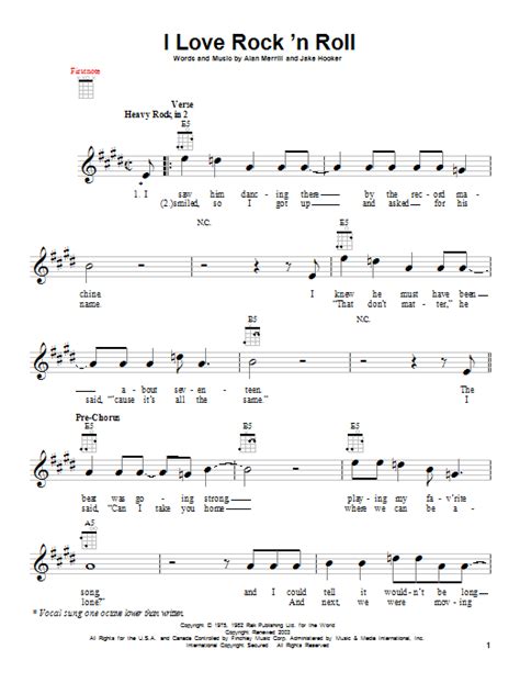 I Love Rock N Roll Sheet Music By Joan Jett And The Blackhearts Ukulele