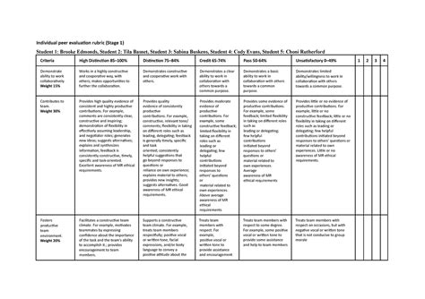 Individual Peer Evaluation Rubric Where You Can Mark Your Team Mates