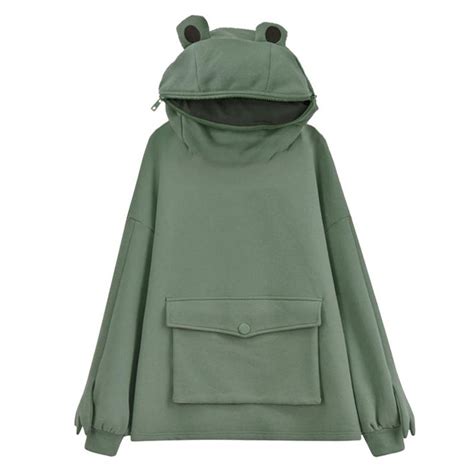 Frog Zipper Pocket Oversized Hoodie Pokekawa