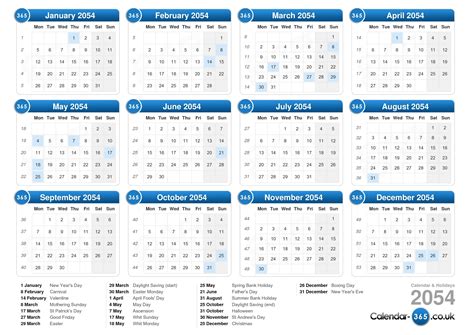 Calendar 2054