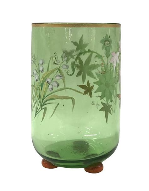 Victorian Hand Enamelled Floral Glass Vase Circa 1860 70