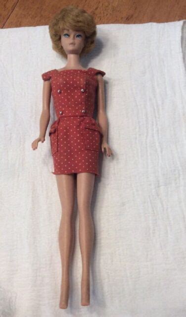 Vtg 850 Bubblecut Blonde Hair Barbie Doll 1960s W Vtg Dress Nice