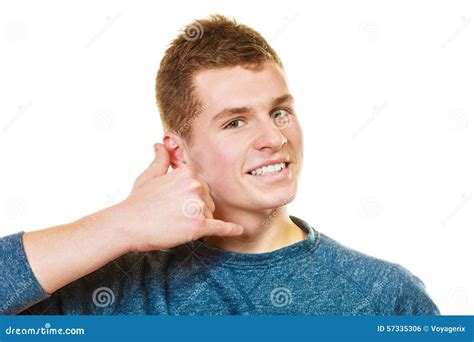 Man Making Call Me Gesture Phone Hand Sign Stock Photo Image Of