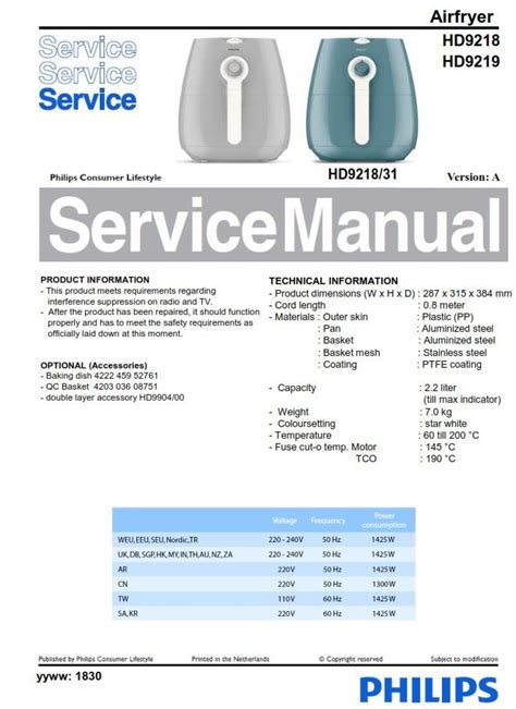 It's the only air fryer with fat removal technology that reduces and captures excess fat. Philips Airfryer HD9218 HD9219 Service Manual Free ...