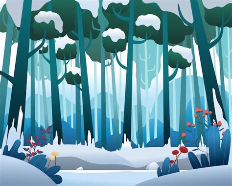 Premium Vector Vector Landscape With Pine Forest In Winter