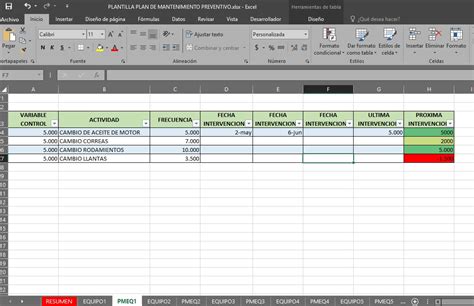 Desierto Recomendar Caligrafía Plantilla Excel Mantenimiento Maquinaria