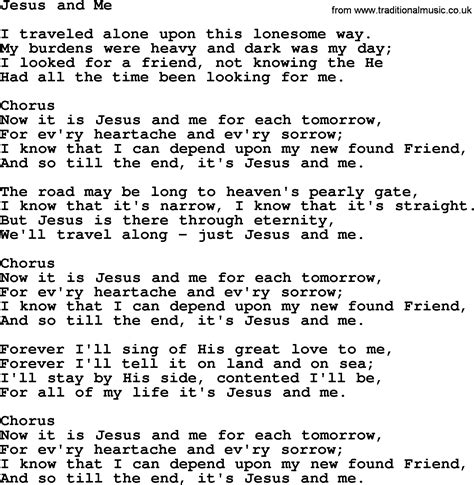 Baptist Hymnal Christian Song Jesus And Me Lyrics With Pdf For Printing