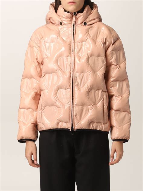 Love Moschino Down Jacket In Heart Quilted Nylon Pink Love