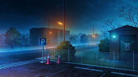 Download 1920x1080 Anime Streets Night Fence Wallpapers
