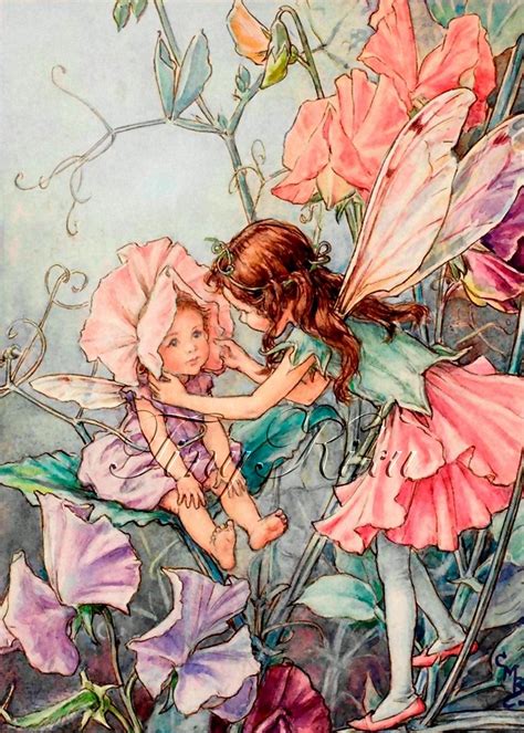 Sweet Pea Fairies Vintage Cicely Mary Barker Art Print Etsy Flower