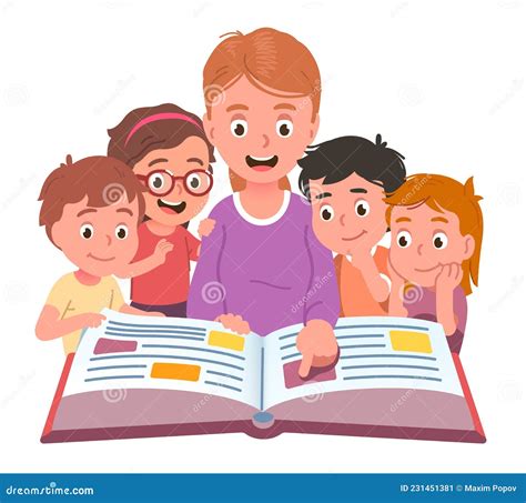 Teacher Reading To Kids Kindergarten Or School Stock Vector