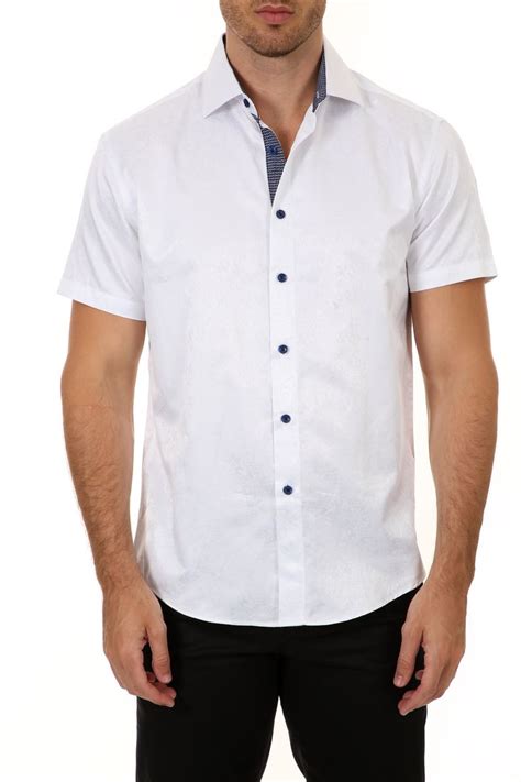 White Micro Paisley Short Sleeve Dress Shirt