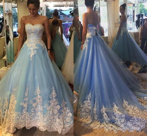 2017 Elegant White And Blue Wedding Dresses Sweetheart