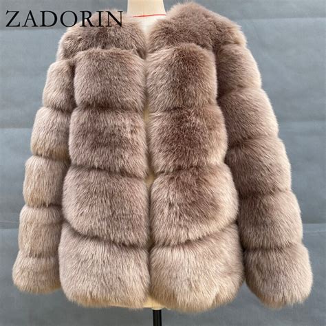 Zadorin 2021 New Arrival Furry Long Thick Warm Faux Fox Fur Coat Women