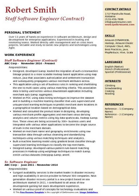 Cv format choose the right cv format for your needs. Staff Software Engineer Resume Samples | QwikResume